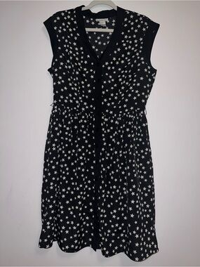 Amanda Lane Black and ivory Star Print Dress Button Up Novelty